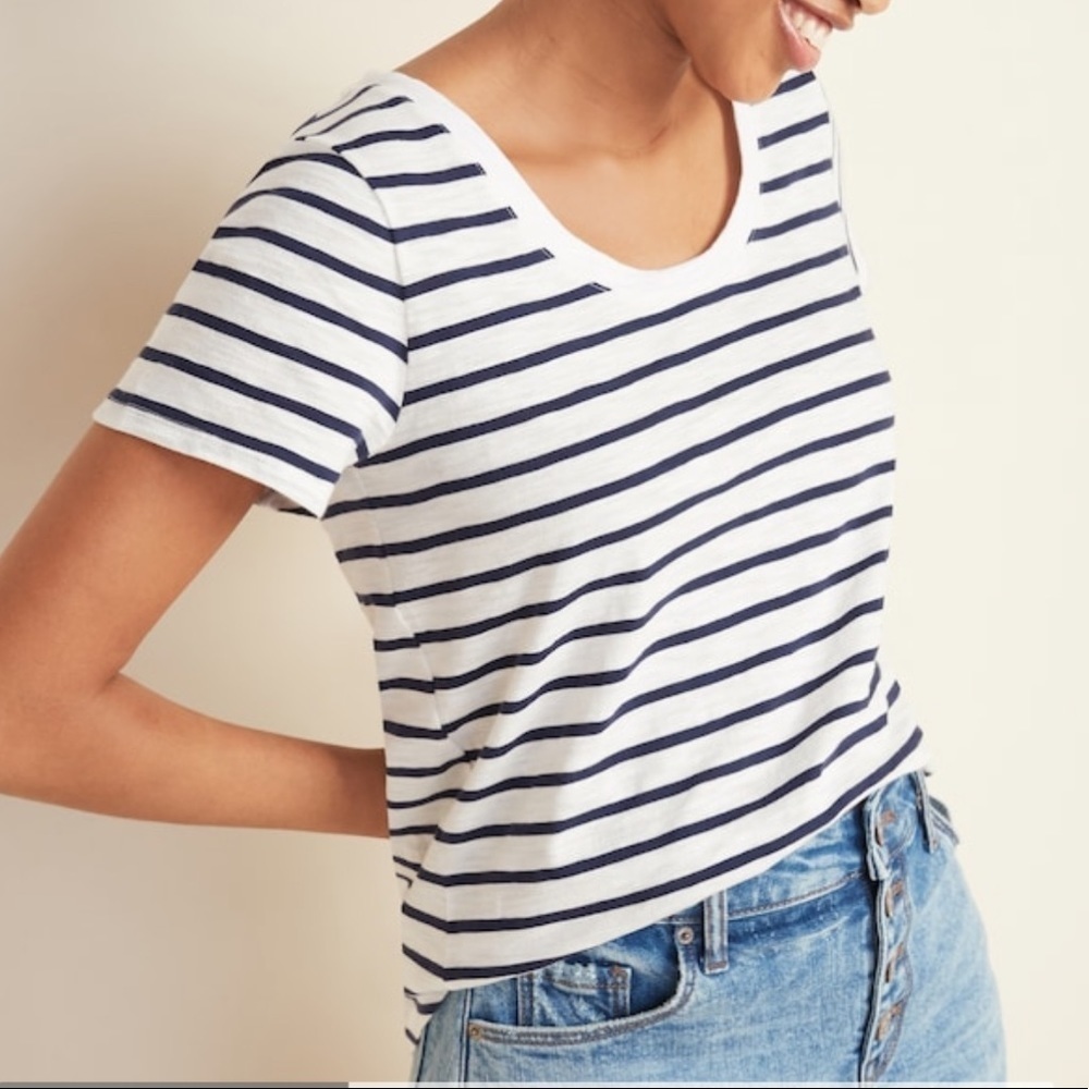 Old Navy Everywhere Slub Tee Neutral Stripes Orange Size XL